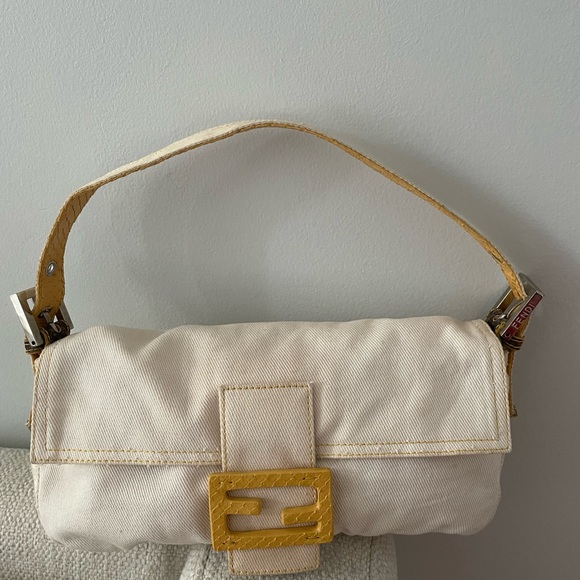 Fendi Handbags - Fendi Cream Shoulder Bag with Gold Buckle